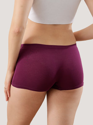 Willow High Coverage Women's Boyshort Briefs | Pack of 3-BURGUNDY BURGUNDY BURGUNDY