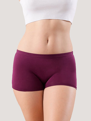 Willow High Coverage Women's Boyshort Briefs | Pack of 3-BURGUNDY BURGUNDY BURGUNDY