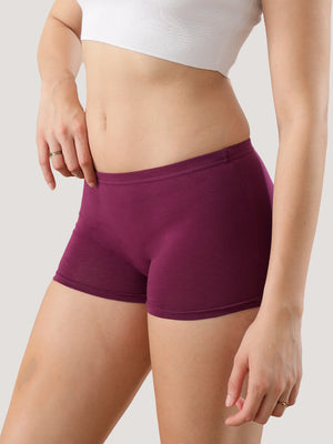 Willow High Coverage Women's Boyshort Briefs | Pack of 3-BURGUNDY BURGUNDY BURGUNDY