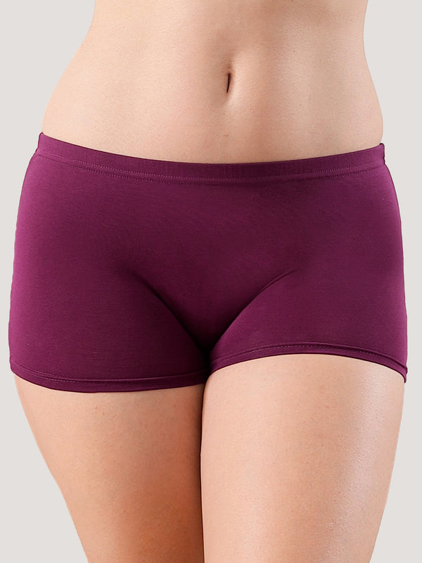 Willow High Coverage Women's Boyshort Briefs | Pack of 3-BURGUNDY BURGUNDY BURGUNDY