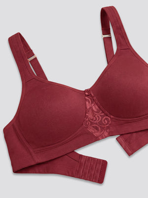 K LINGERIE Chase Double Layered Cups Center Lace Full Coverage Seamless Bra-WINE WINE