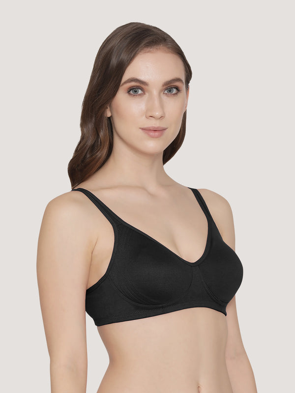 Winny Double Layered Non Padded Everyday Bra-BLACK