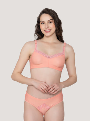 Zuri Everyday Lingerie Set with Lace Neckline-ROSE