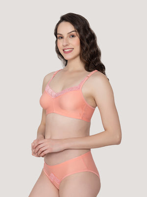 Zuri Everyday Lingerie Set with Lace Neckline-ROSE