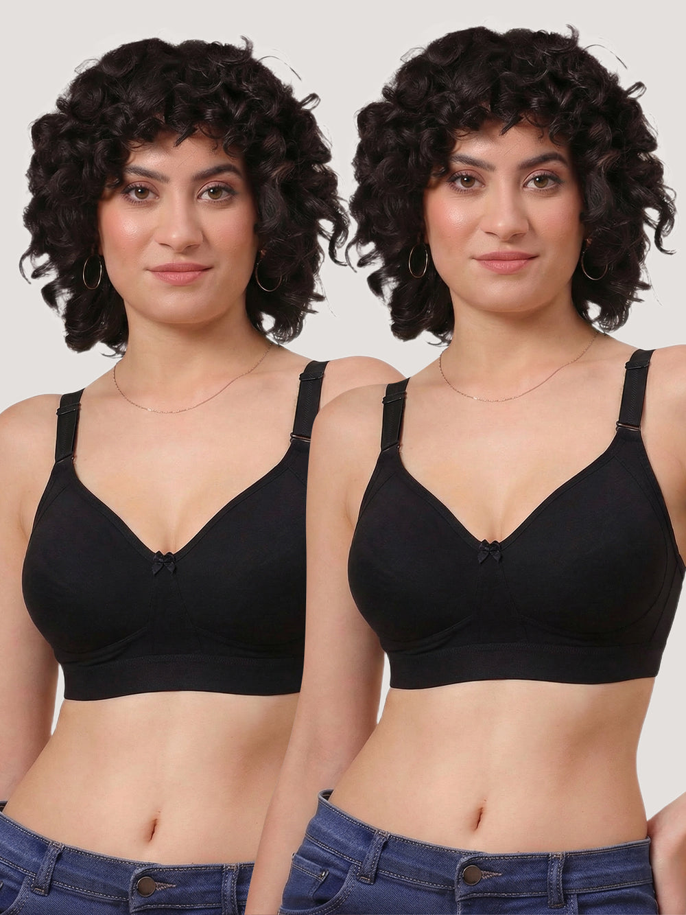Kalyani Ashley Double Layered Seamless Cups Full Coverage Cotton Lycra Bra | Pack of 2 |BLACK BLACK