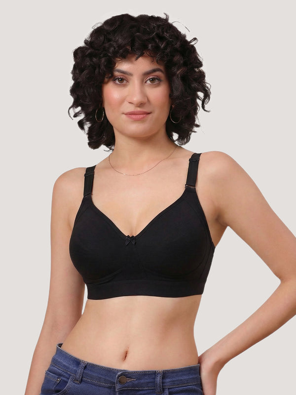 Kalyani Ashley Double Layered Seamless Cups Full Coverage Cotton Lycra Bra | Pack of 2 |BLACK BLACK