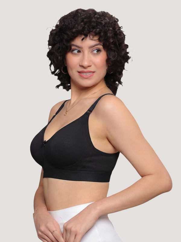 Kalyani Ashley Double Layered Seamless Cups Full Coverage Cotton Lycra Bra | Pack of 2 |GREY BLACK
