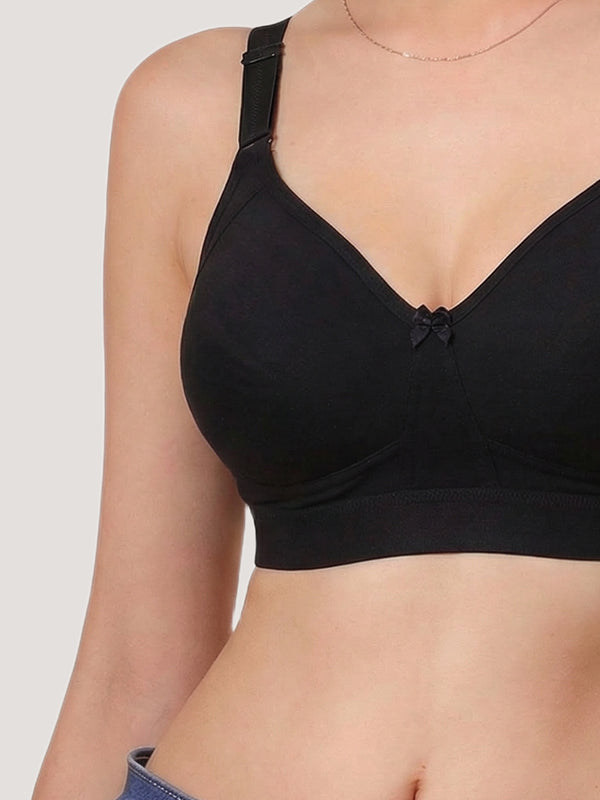 Kalyani Ashley Double Layered Seamless Cups Full Coverage Cotton Lycra Bra | Pack of 2 |GREY BLACK