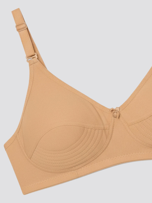 Pranika Non Padded Seamed Everyday Bra | Pack of 3-ROSE CAMEL BLACK