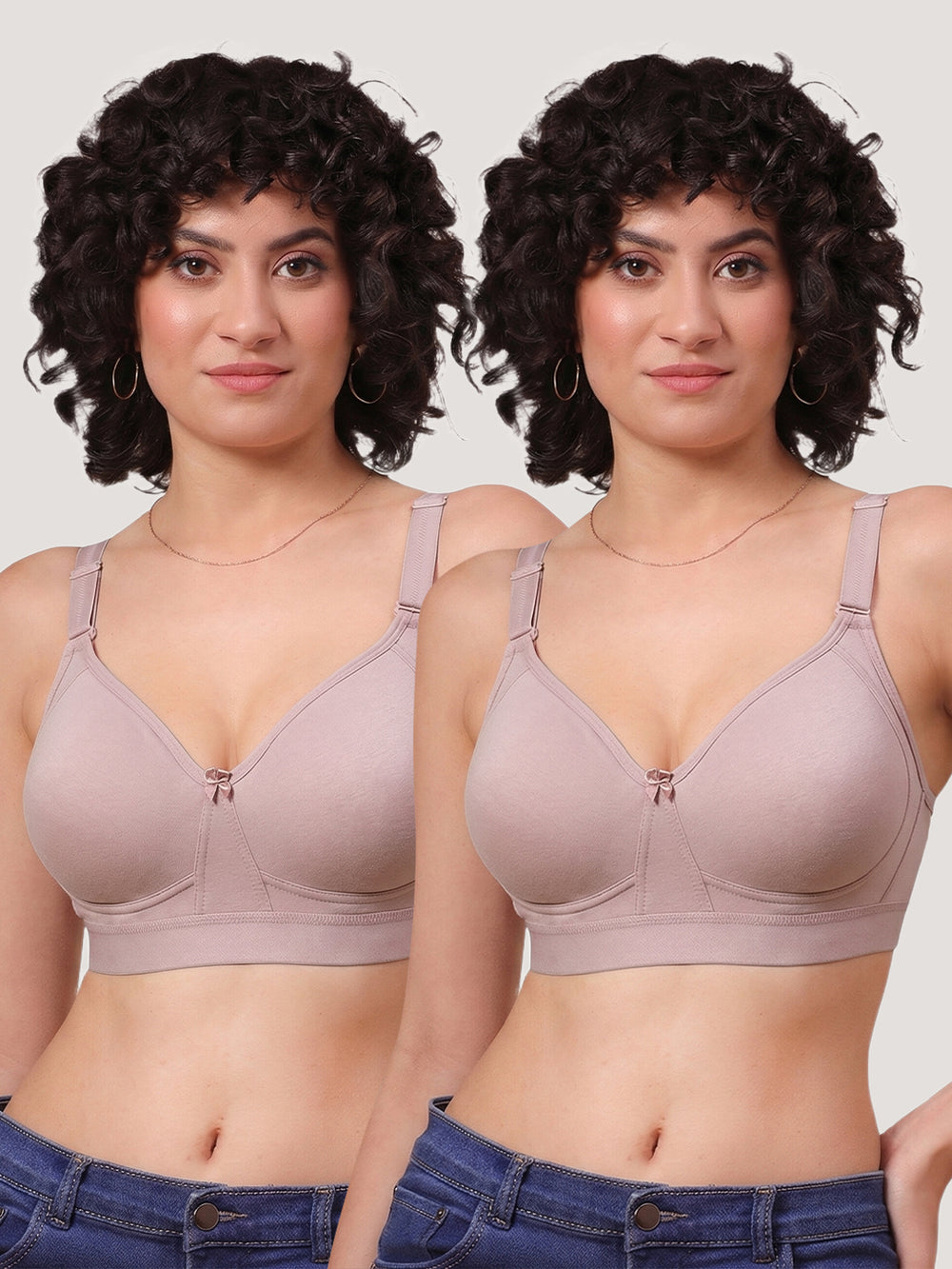 Kalyani Ashley Double Layered Seamless Cups Full Coverage Cotton Lycra Bra | Pack of 2 |FAWN FAWN