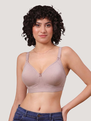 Kalyani Ashley Double Layered Seamless Cups Full Coverage Cotton Lycra Bra | Pack of 2 |FAWN WHITE