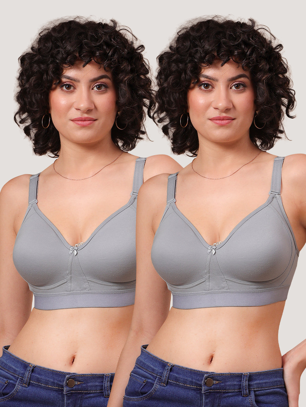 Kalyani Ashley Double Layered Seamless Cups Full Coverage Cotton Lycra Bra | Pack of 2 |GREY GREY