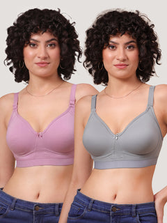Kalyani Ashley Double Layered Seamless Cups Full Coverage Cotton Lycra Bra | Pack of 2 |GREY ONION