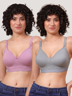 Kalyani Ashley Double Layered Seamless Cups Full Coverage Cotton Lycra Bra | Pack of 2 |GREY ONION