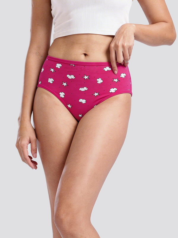 Kalyani 69005 High Coverage Premium Cotton Lycra Fabric Hipster Style Printed Panties for Women | Pack of 6 | Colors and Prints may vary