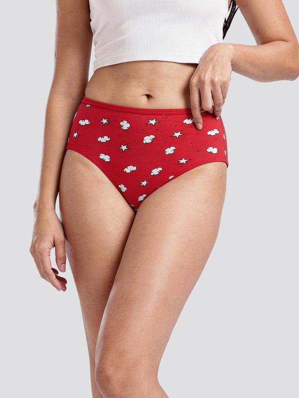 Kalyani 69005 High Coverage Premium Cotton Lycra Fabric Hipster Style Printed Panties for Women | Pack of 6 | Colors and Prints may vary