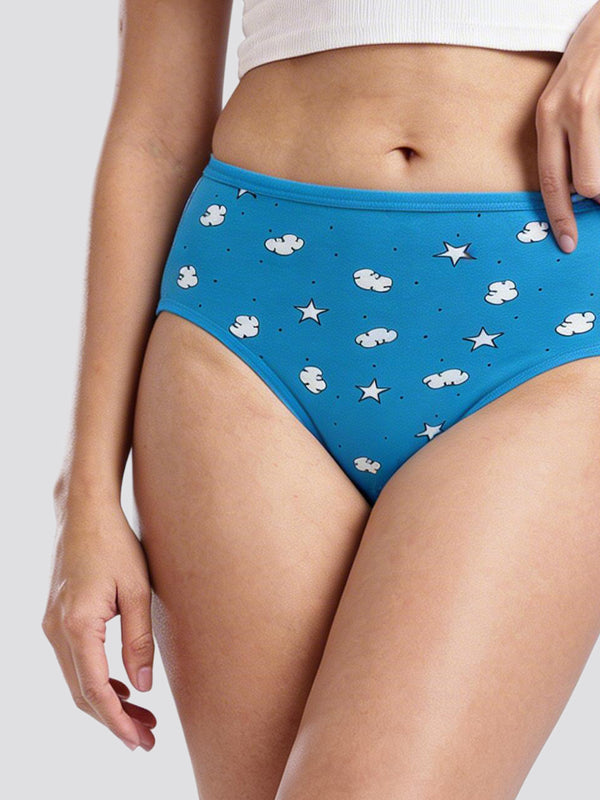 Kalyani 69005 High Coverage Premium Cotton Lycra Fabric Hipster Style Printed Panties for Women | Pack of 6 | Colors and Prints may vary