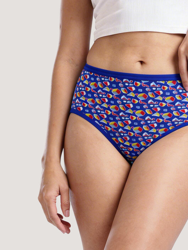Kalyani 69006 High Coverage Premium Cotton Lycra Fabric Hipster Style Printed Panties for Women | Pack of 6 | Colors and Prints may vary