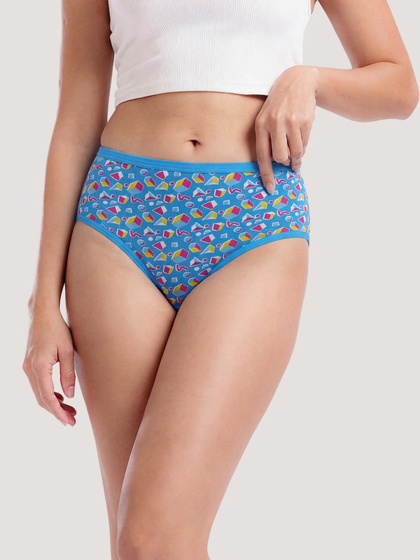 Kalyani 69006 High Coverage Premium Cotton Lycra Fabric Hipster Style Printed Panties for Women | Pack of 6 | Colors and Prints may vary