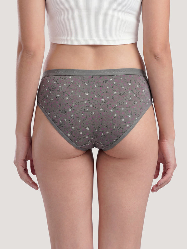 Kalyani 3530 Medium Coverage Cotton Lycra Fabric Mid Waist Printed Hipster Panties for Women | Pack of 6 | Colors and Prints may vary