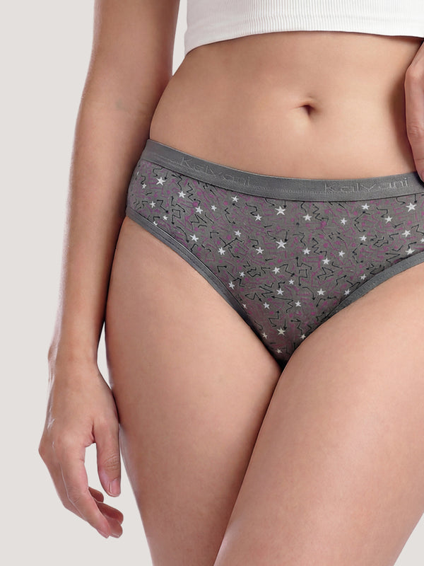 Kalyani 3530 Medium Coverage Cotton Lycra Fabric Mid Waist Printed Hipster Panties for Women | Pack of 6 | Colors and Prints may vary