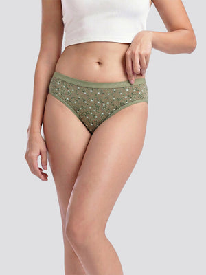 Kalyani 3530 Medium Coverage Cotton Lycra Fabric Mid Waist Printed Hipster Panties for Women | Pack of 6 | Colors and Prints may vary