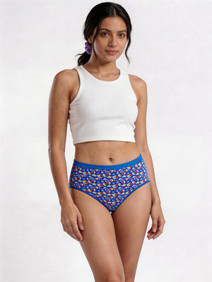 Kalyani 69006 High Coverage Premium Cotton Lycra Fabric Hipster Style Printed Panties for Women | Pack of 6 | Colors and Prints may vary