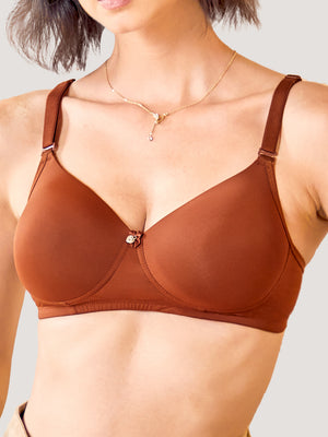 Sheley Women's Wirefree Soft Padded Cups Detachable Straps Bra Pack of 2-CREPE BROWN
