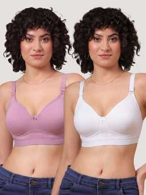 Kalyani Ashley Double Layered Seamless Cups Full Coverage Cotton Lycra Bra | Pack of 2 |ONION WHITE