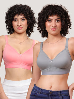Kalyani Ashley Double Layered Seamless Cups Full Coverage Cotton Lycra Bra | Pack of 2 |ROSE GREY