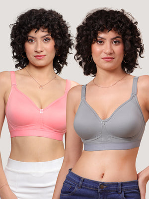 Kalyani Ashley Double Layered Seamless Cups Full Coverage Cotton Lycra Bra | Pack of 2 |ROSE GREY