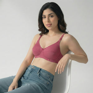 Pranika Non Padded Seamed Everyday Bra | Pack of 3-CAMEL WHITE ROSE BUD