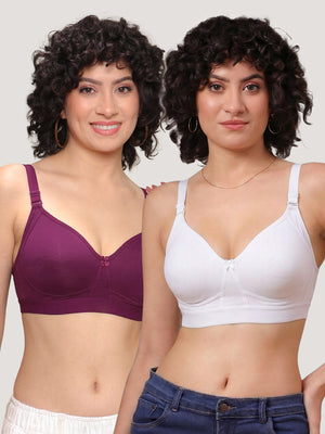 Kalyani Ashley Double Layered Seamless Cups Full Coverage Cotton Lycra Bra | Pack of 2 |ROSEBUD WHITE