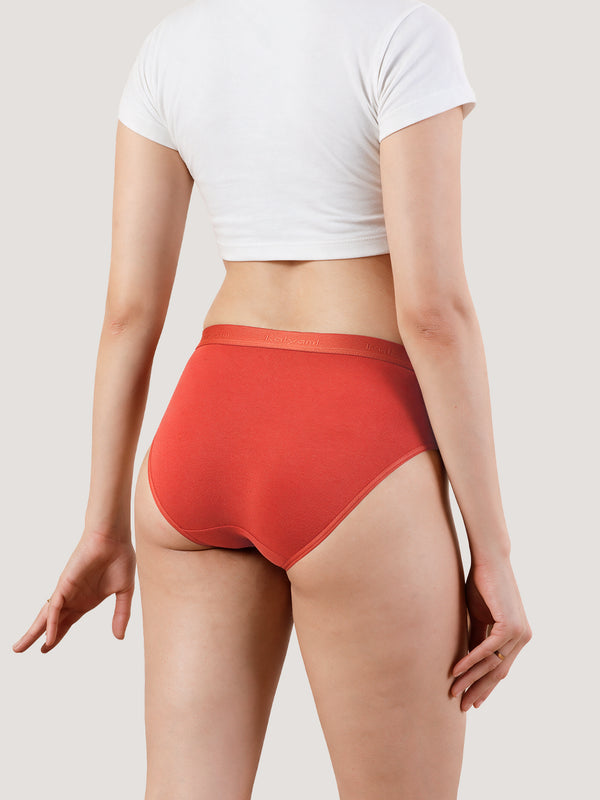 Sensa Mid-Rise Rich Cotton Hipster Panties for Women-ORANGE RUST DARK VIOLET ASH