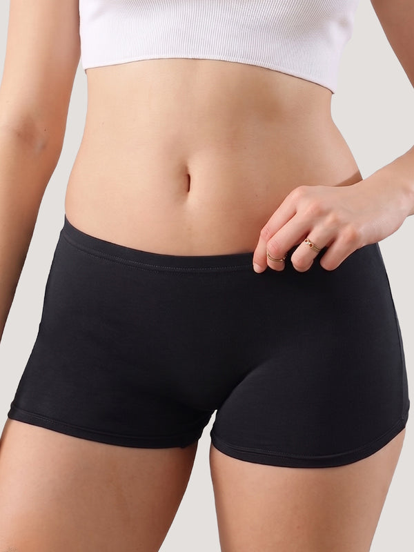 Willow High Coverage Women's Boyshort Briefs | Pack of 3-BLACK BLACK BLACK