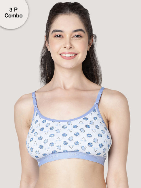 Kalyani (KB710002) Full Coverage Non Padded Printed Beginner Bra/Yoga Bra/Training Bra | Pack of 3