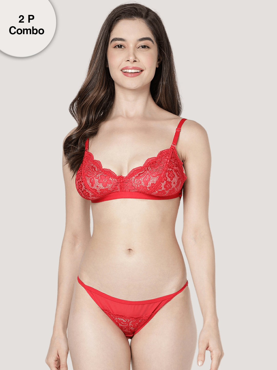 Buy Women Cotton Net Bra Set, Non Padded, Adjustable Strap, Red Size-32  (Pack of 2) at