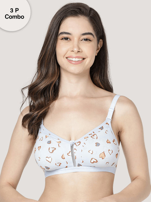 K LINGERIE (LM98002) Medium Coverage T-Shirt/Designer/Everyday Non Padded Printed Bra | Pack of 3