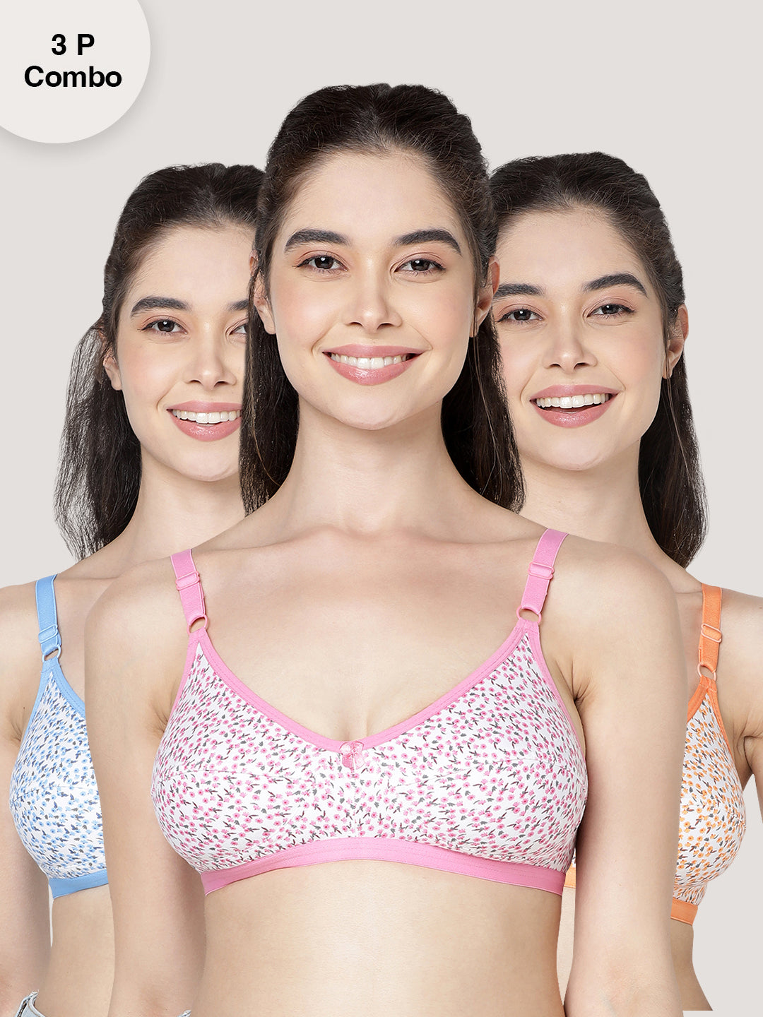 Kalyani Juliet Non Padded, Non Wired Printed Full Coverage Cotton Everyday  Bra For Women With Seamed/Cut & Sew Cups (Pack of 3 Assorted) –  kalyaniinnerwear
