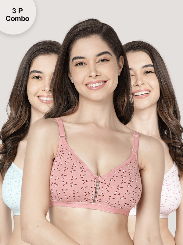 K LINGERIE (LM98001) Medium Coverage T-Shirt/Designer/Everyday Non Padded Printed Bra | Pack of 3