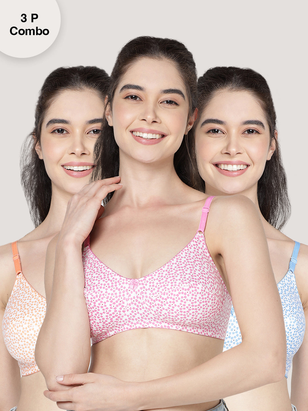 Kalyani NILOUFER Non Padded, Non Wired Full Coverage Cotton Printed  Everyday Bra For Women with Seamed/Cut & Sew Cups ( Pack Of 3 Assorted ) –  kalyaniinnerwear